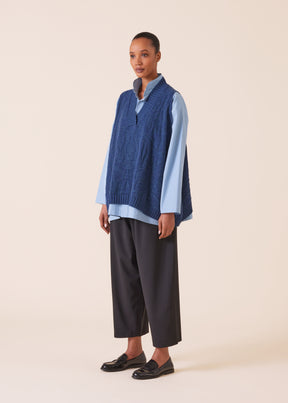 cotton slim a-line double stand collar shirt with stepped insert - long