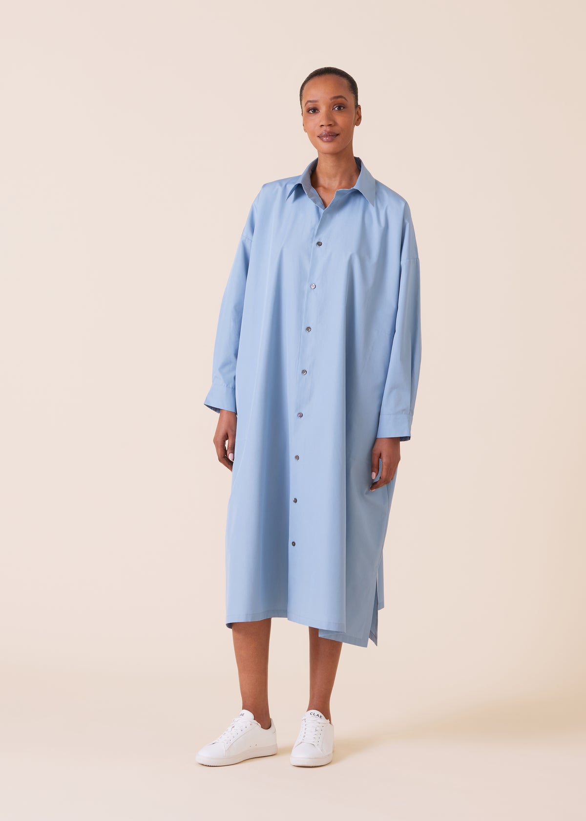 wide a-line shirt dress with collar