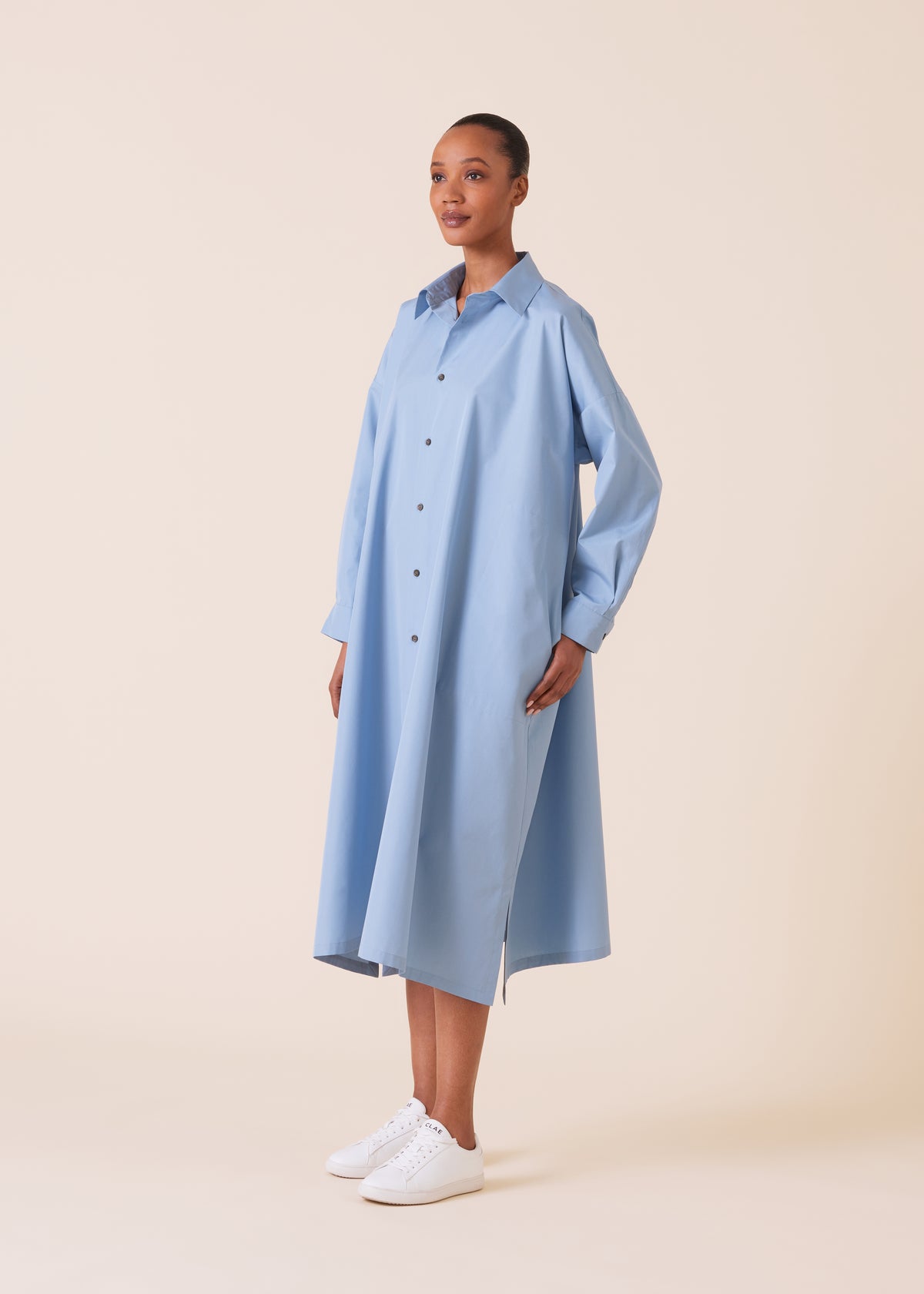 wide a-line shirt dress with collar