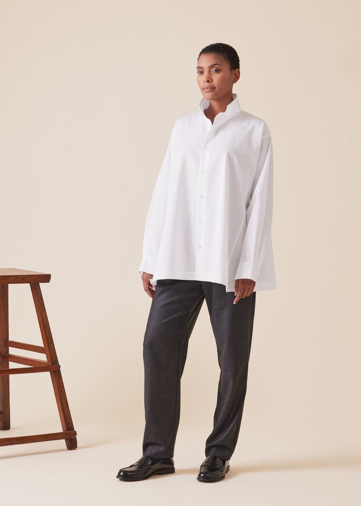 cotton caucasus shirt with notch collar - long