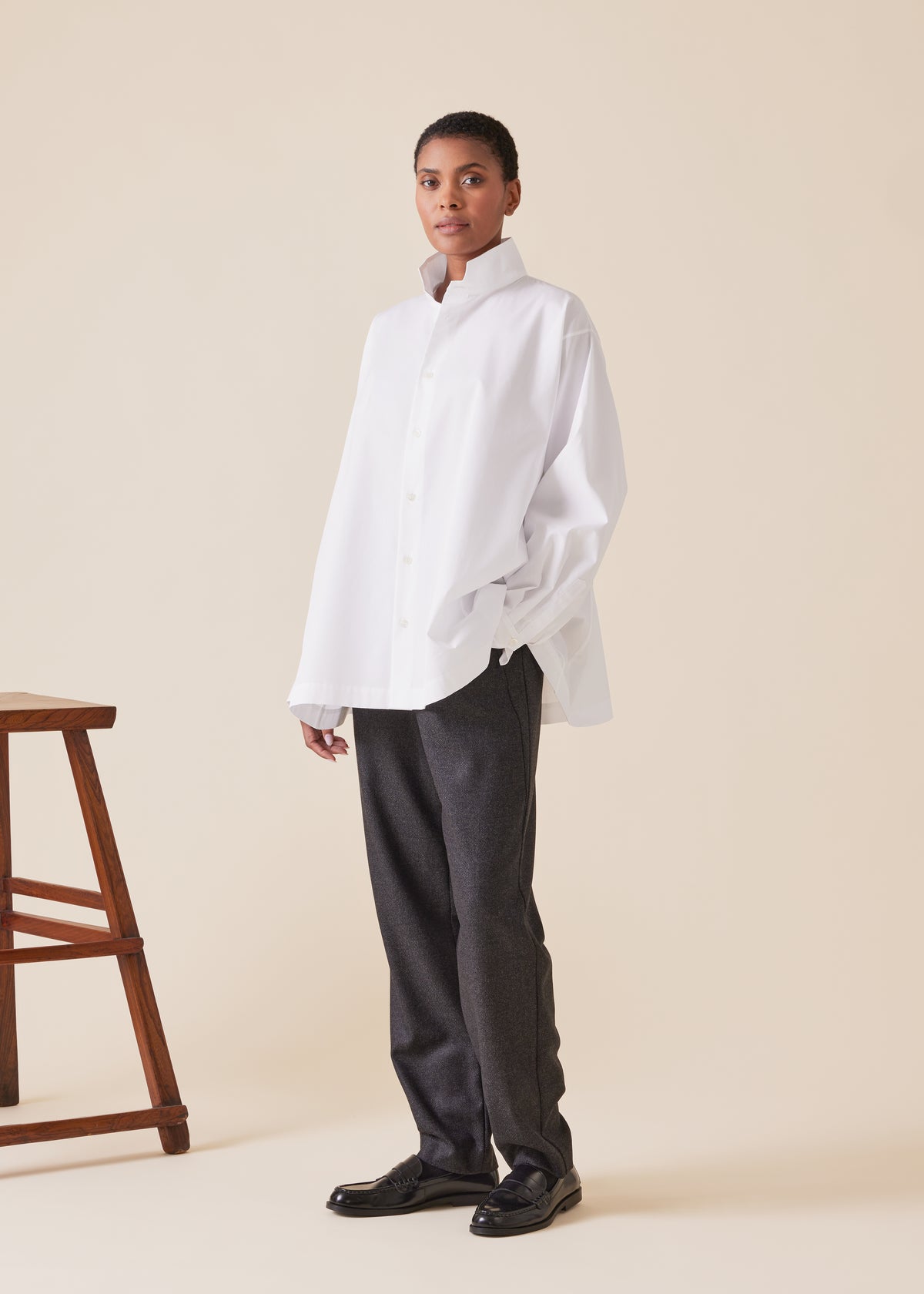 cotton caucasus shirt with notch collar - long