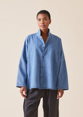 cotton denim chinese imperial shirt with chinese collar - mid plus