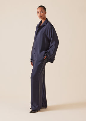 wide a-line shirt with open standup collar  - mid plus