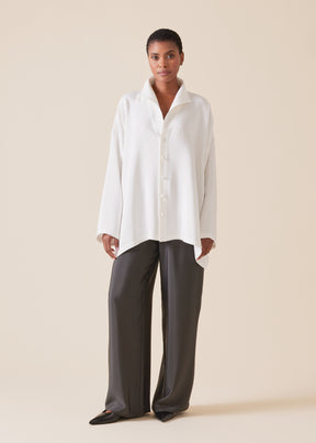 wide a-line shirt with open standup collar  - mid plus