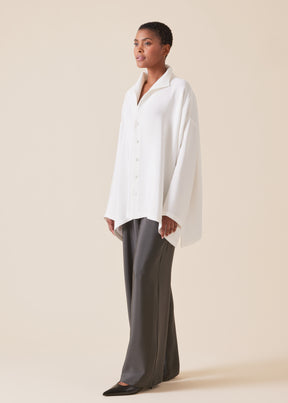 wide a-line shirt with open standup collar  - mid plus