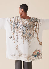 silk 3/4 sleeve bateau neck tunic - long plus (ivory)