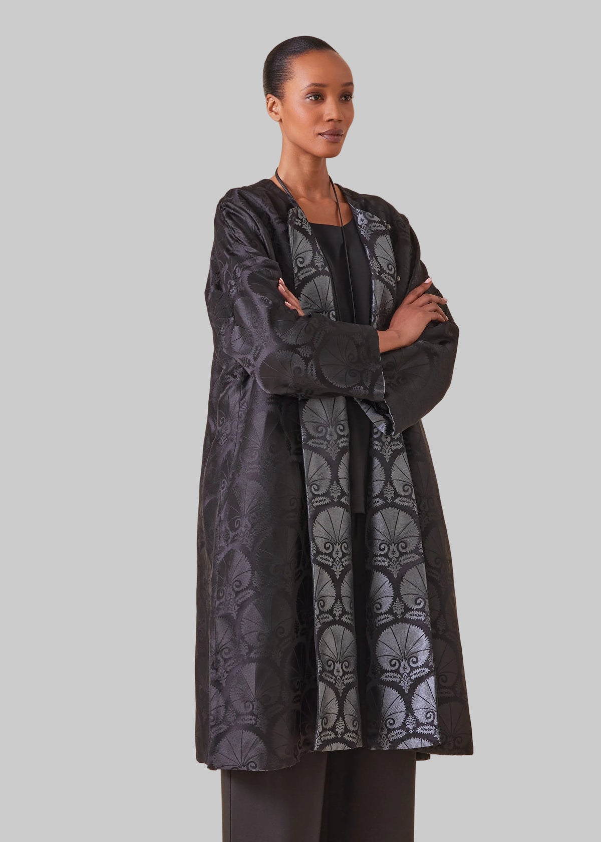 silk jacquard mix round neck chinese jacket - 3/4 length (reversible)