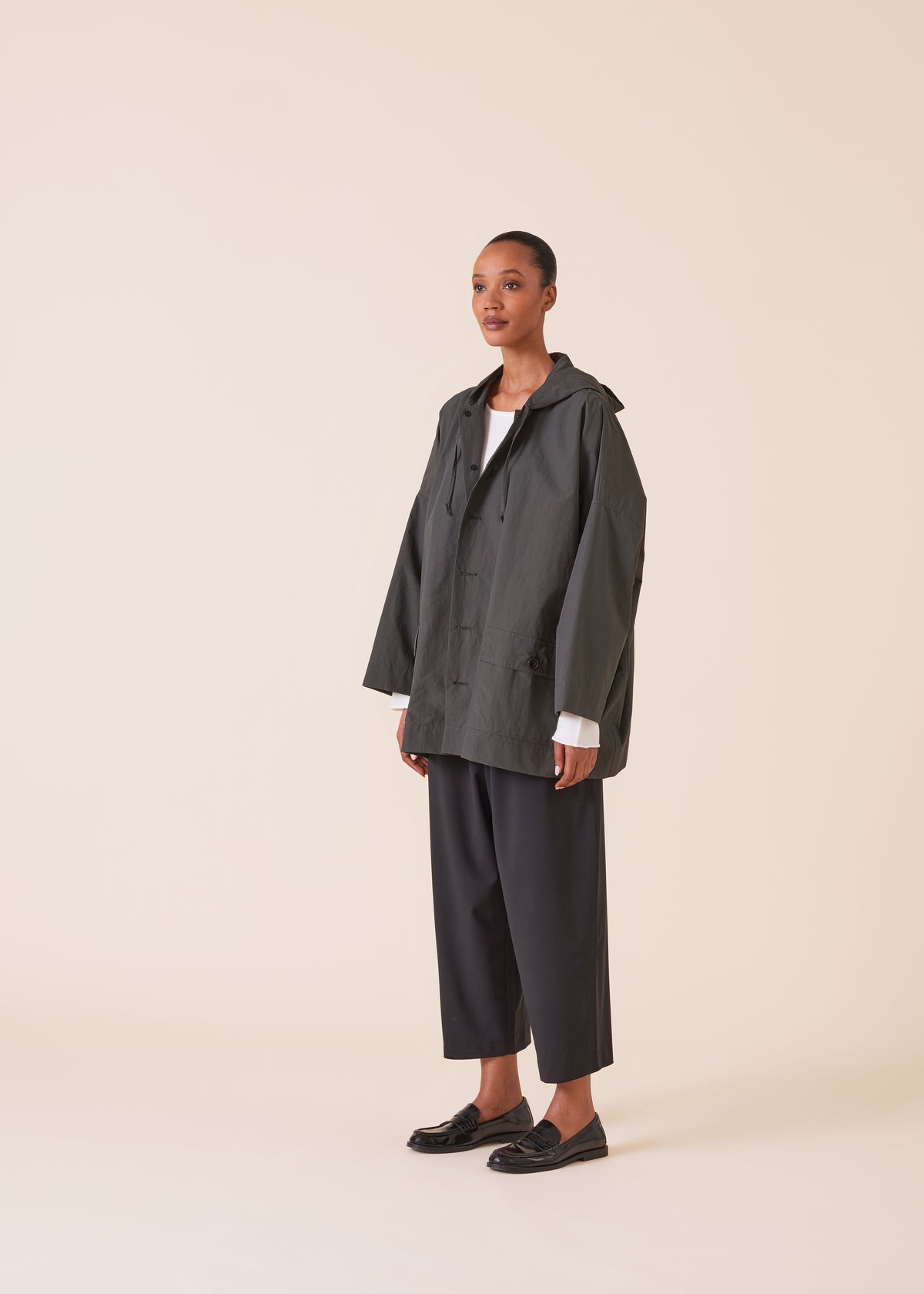 cotton mix hooded coat  - long