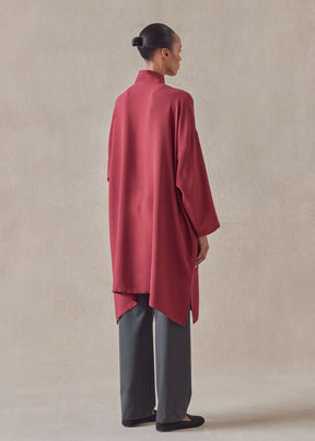 silk wide a-line double stand collar shirt - very long with slits