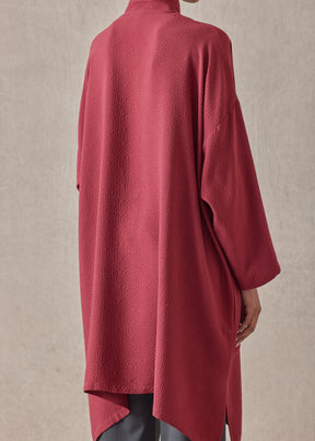 silk wide a-line double stand collar shirt - very long with slits