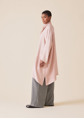 silk wide a-line double stand collar shirt - very long with slits