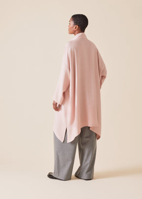 silk wide a-line double stand collar shirt - very long with slits