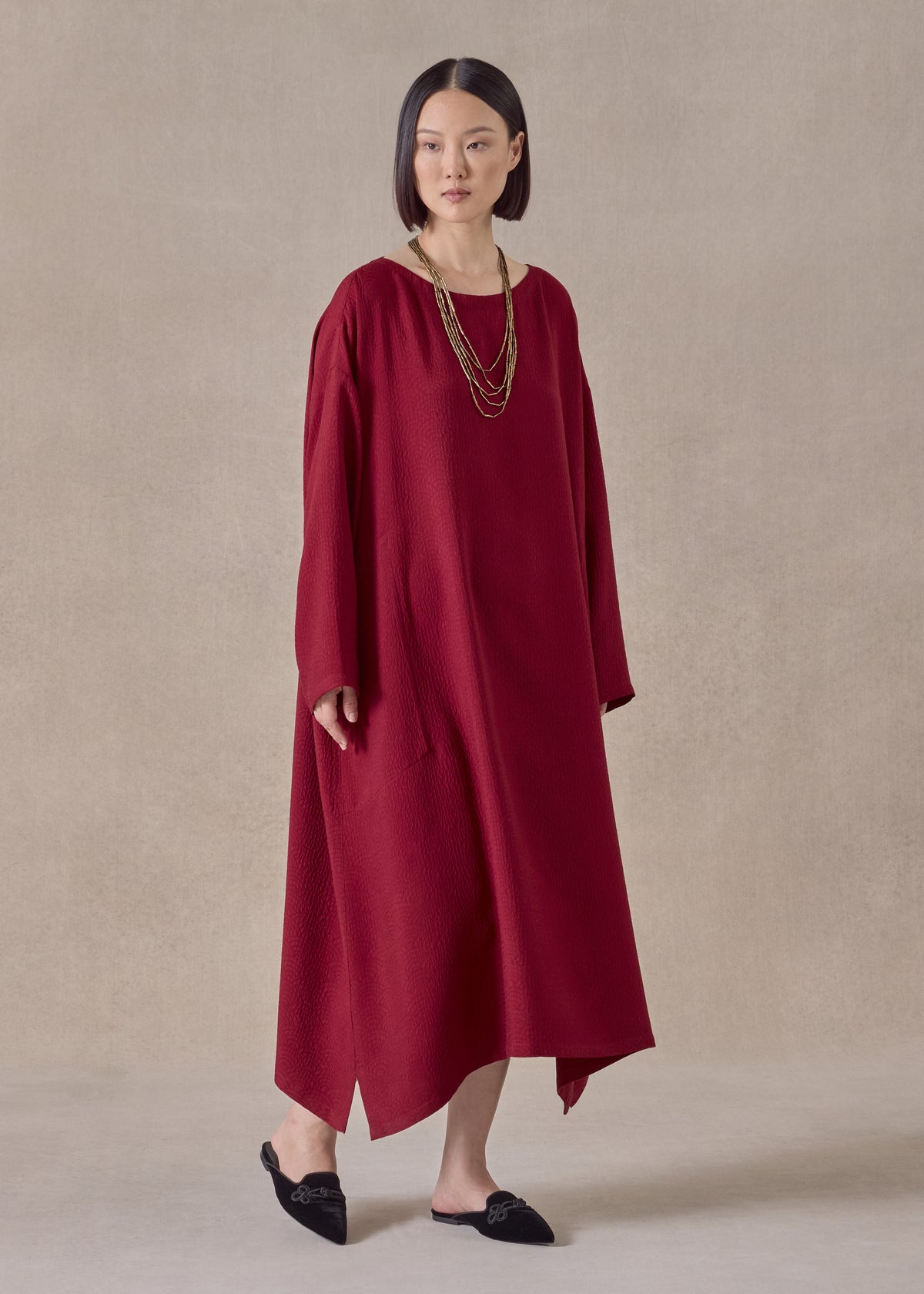 silk wide a-line scoop neck dress
