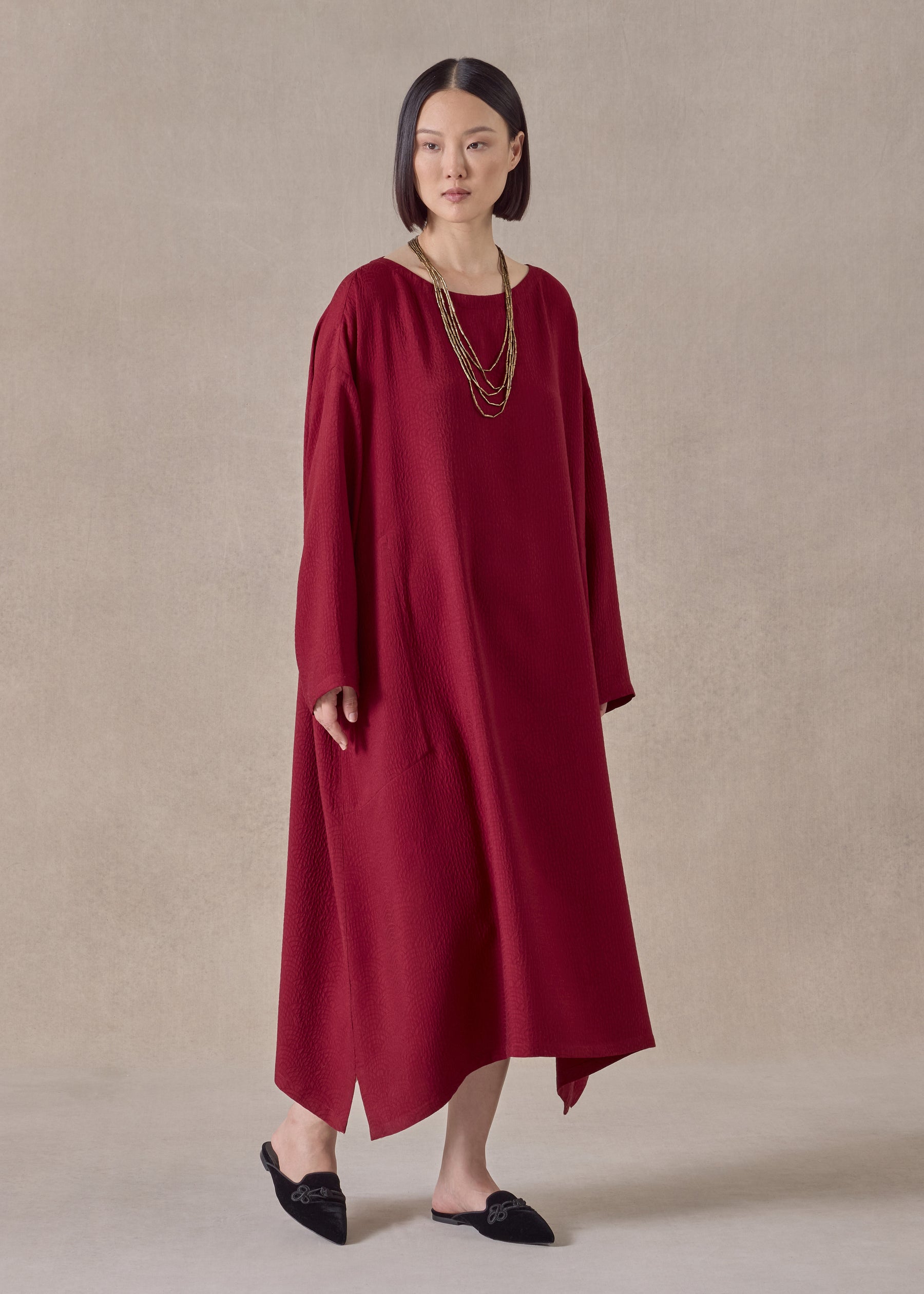 silk wide a-line scoop neck dress