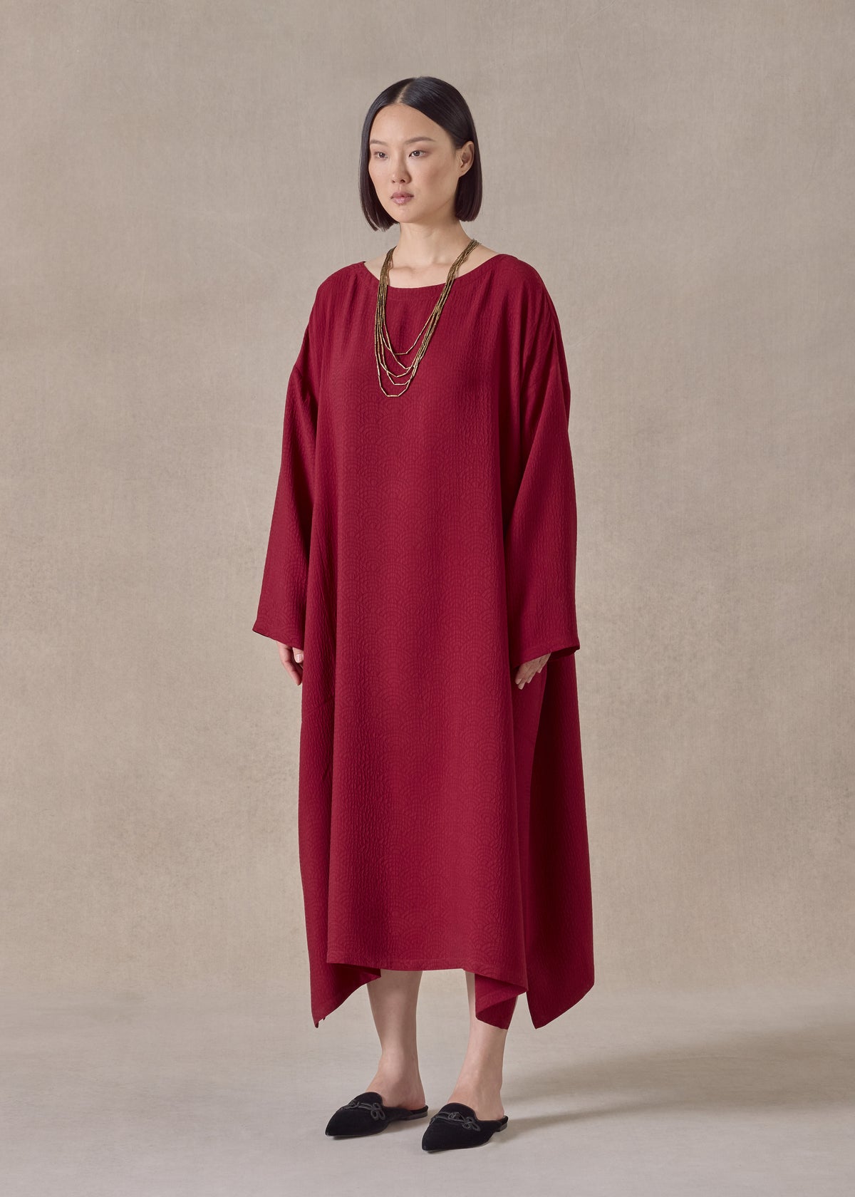 silk wide a-line scoop neck dress