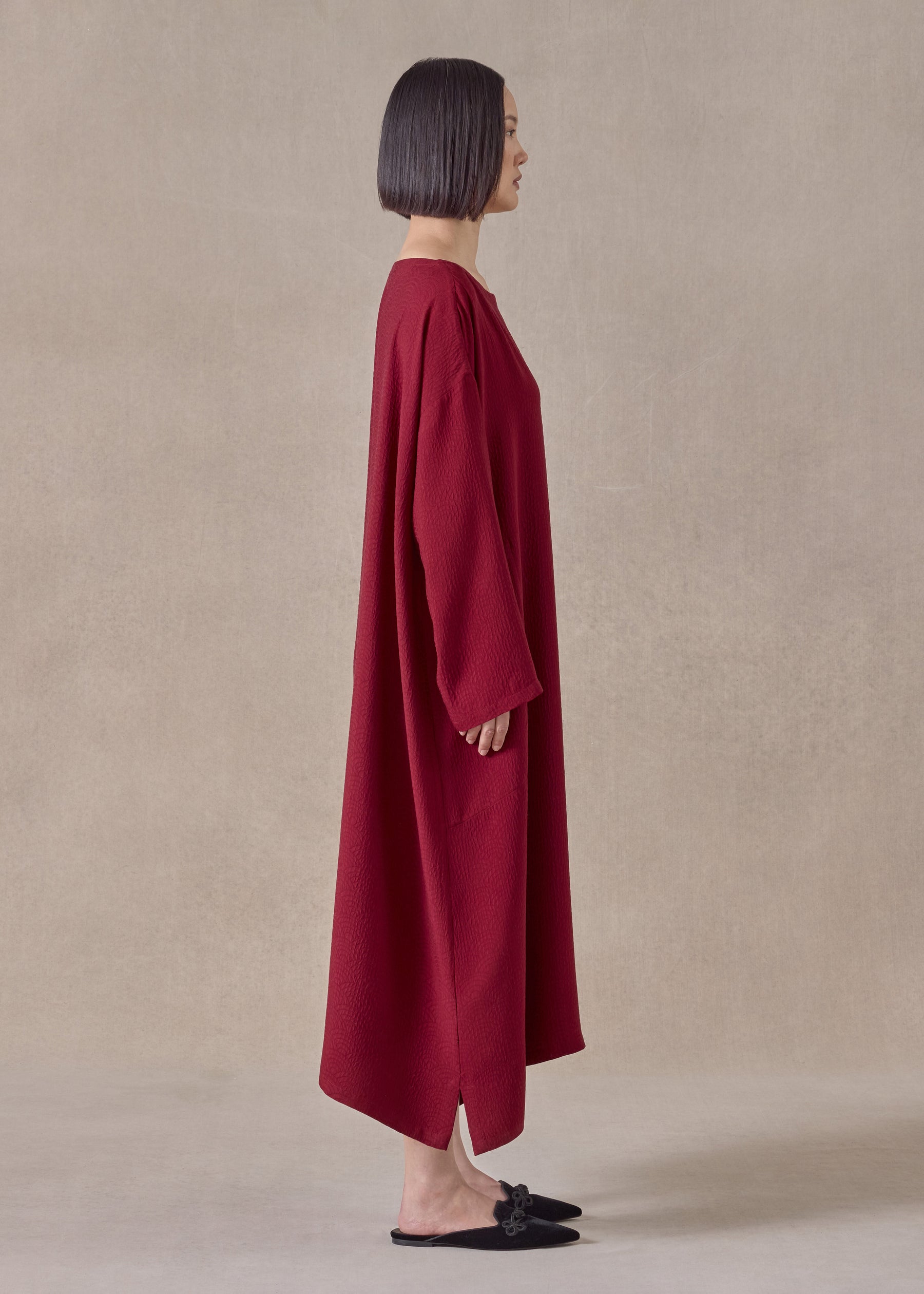silk wide a-line scoop neck dress