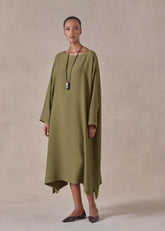 silk wide A-line scoop neck dress