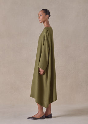 silk wide A-line scoop neck dress