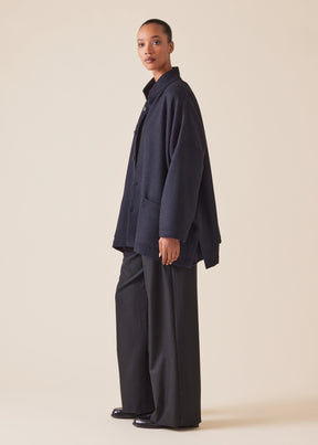 wool cashmere mix wide open stand collar jacket - long