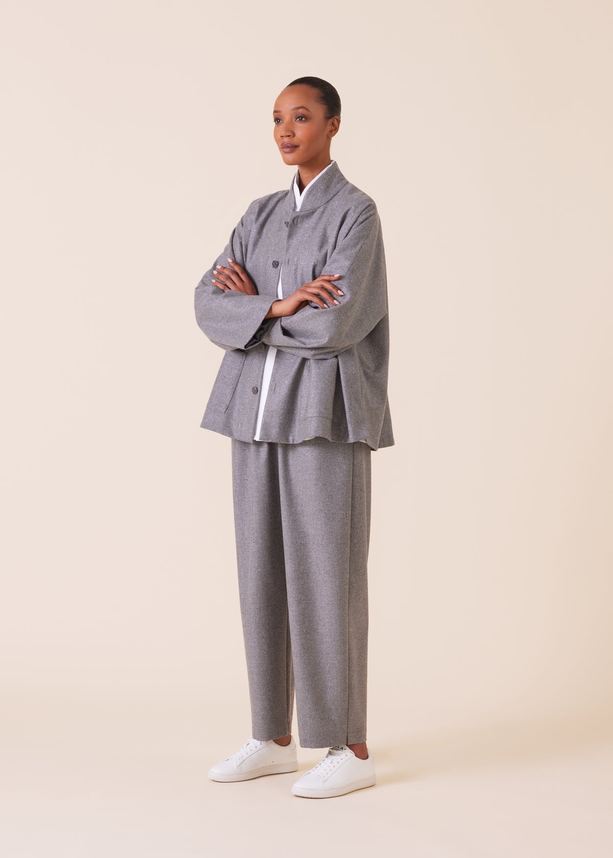 wool cashmere mix chinese imperial jacket with chinese collar - mid plus
