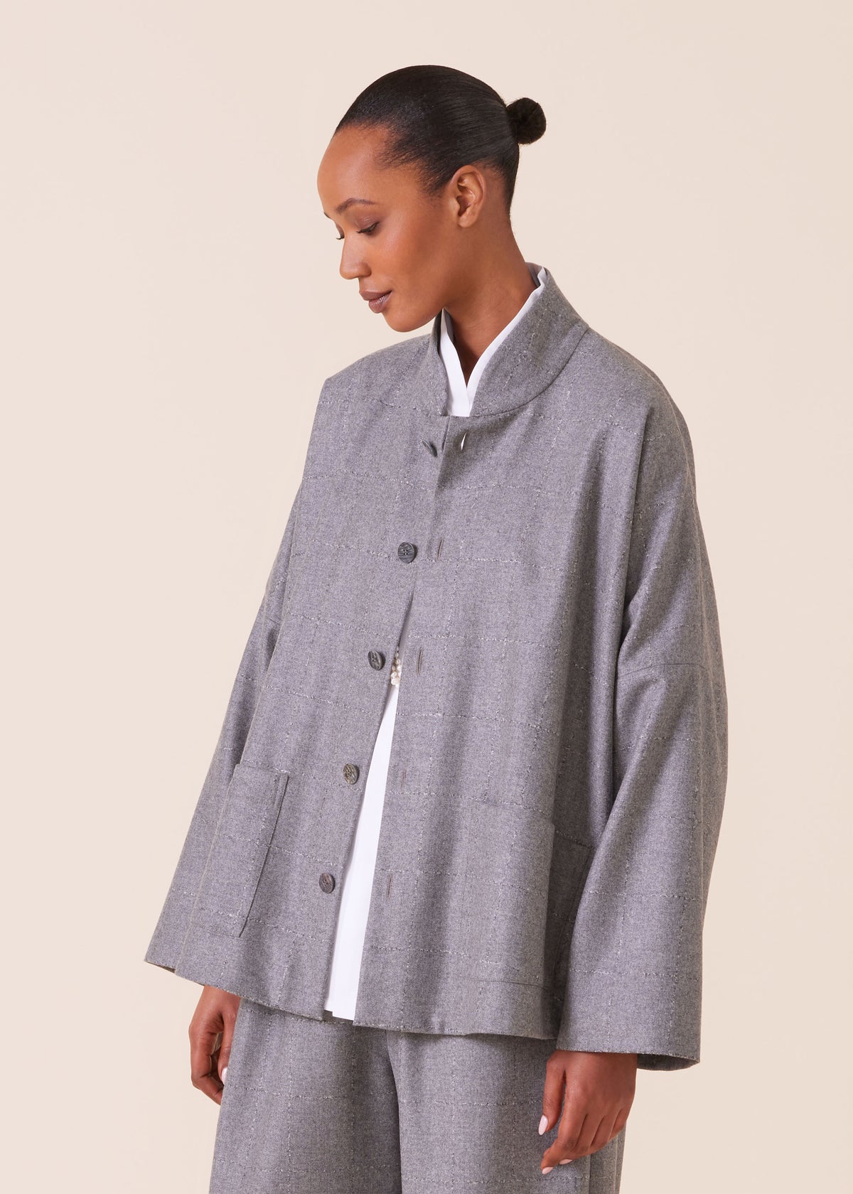 wool cashmere mix chinese imperial jacket with chinese collar - mid plus