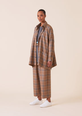 wool silk mix wide a-line shirt jacket with collar - long