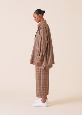 wool silk mix wide a-line shirt jacket with collar - long