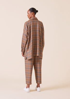 wool silk mix wide a-line shirt jacket with collar - long
