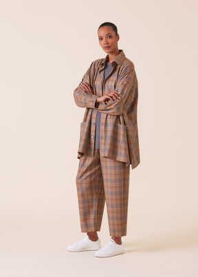 wool silk mix wide a-line shirt jacket with collar - long