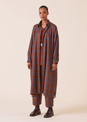 wool silk mix wide a-line shirt dress with collar
