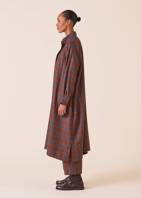 wool silk mix wide a-line shirt dress with collar