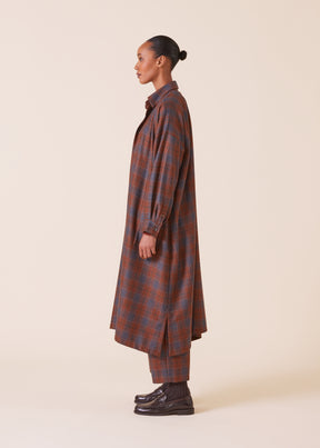 wool silk mix wide a-line shirt dress with collar
