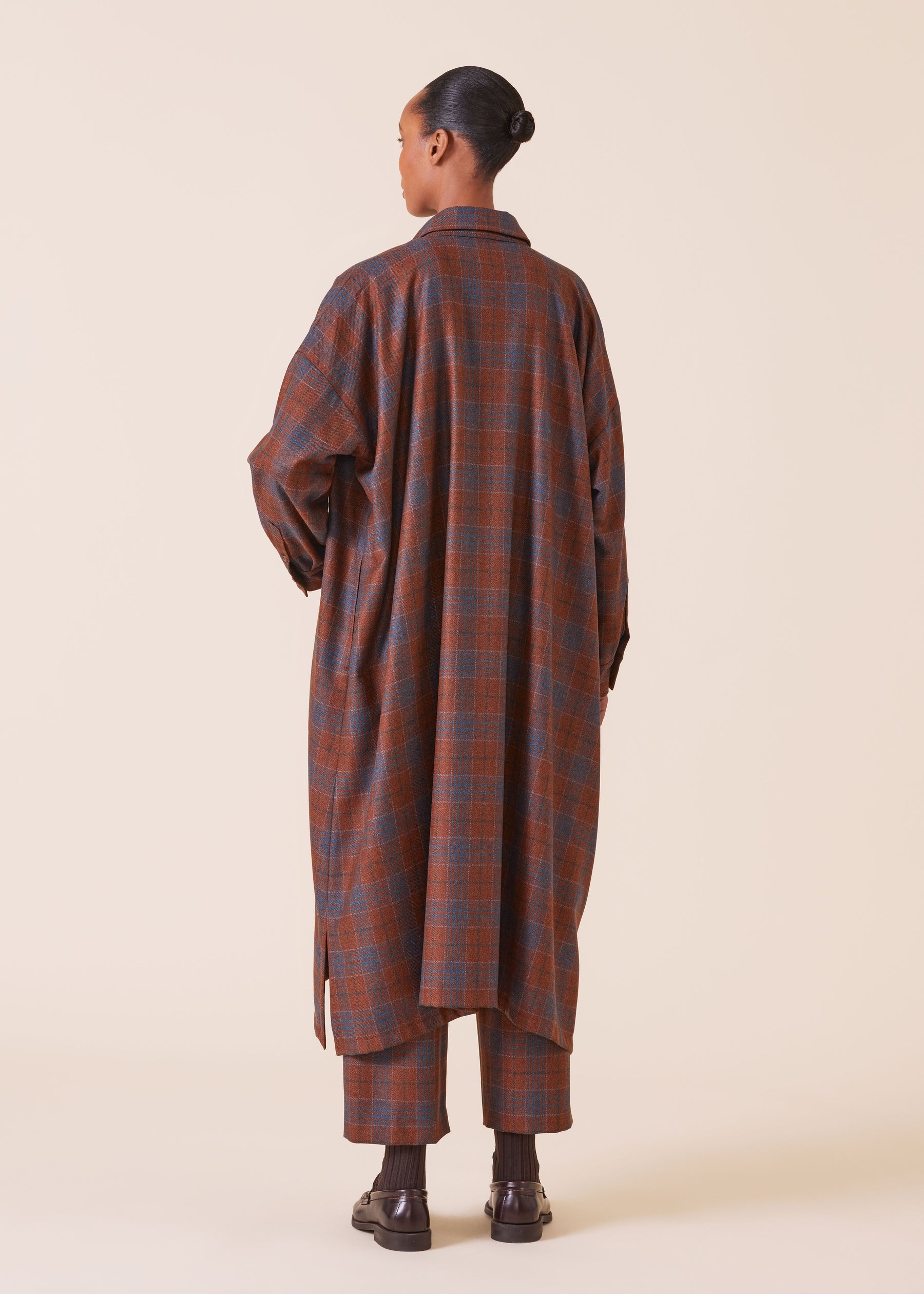 wool silk mix wide a-line shirt dress with collar