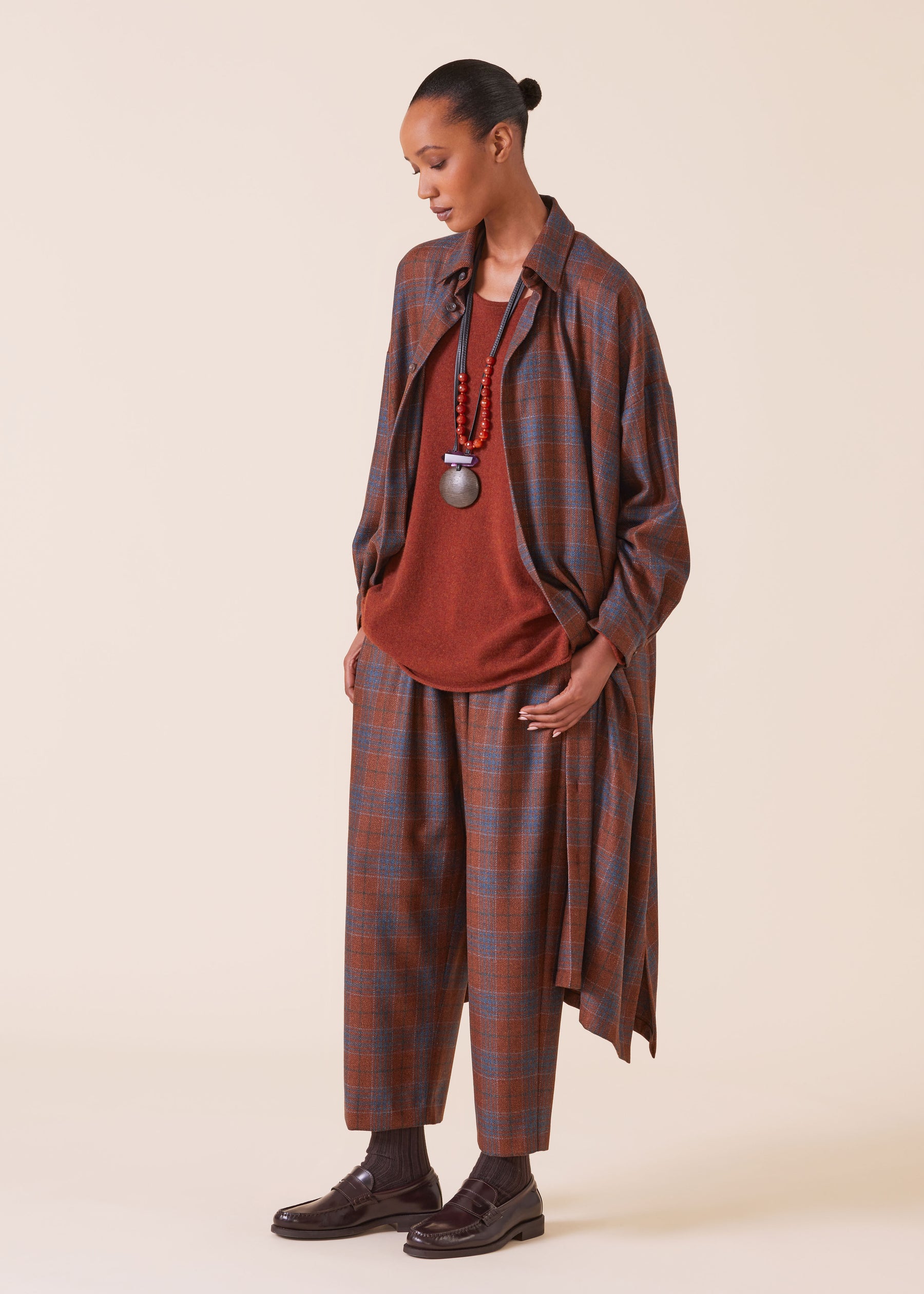 wool silk mix wide a-line shirt dress with collar