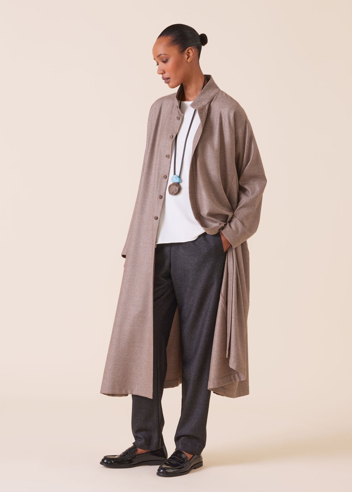 wool silk mix caucasus robe coat with stand collar