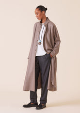 wool silk mix caucasus robe coat with stand collar