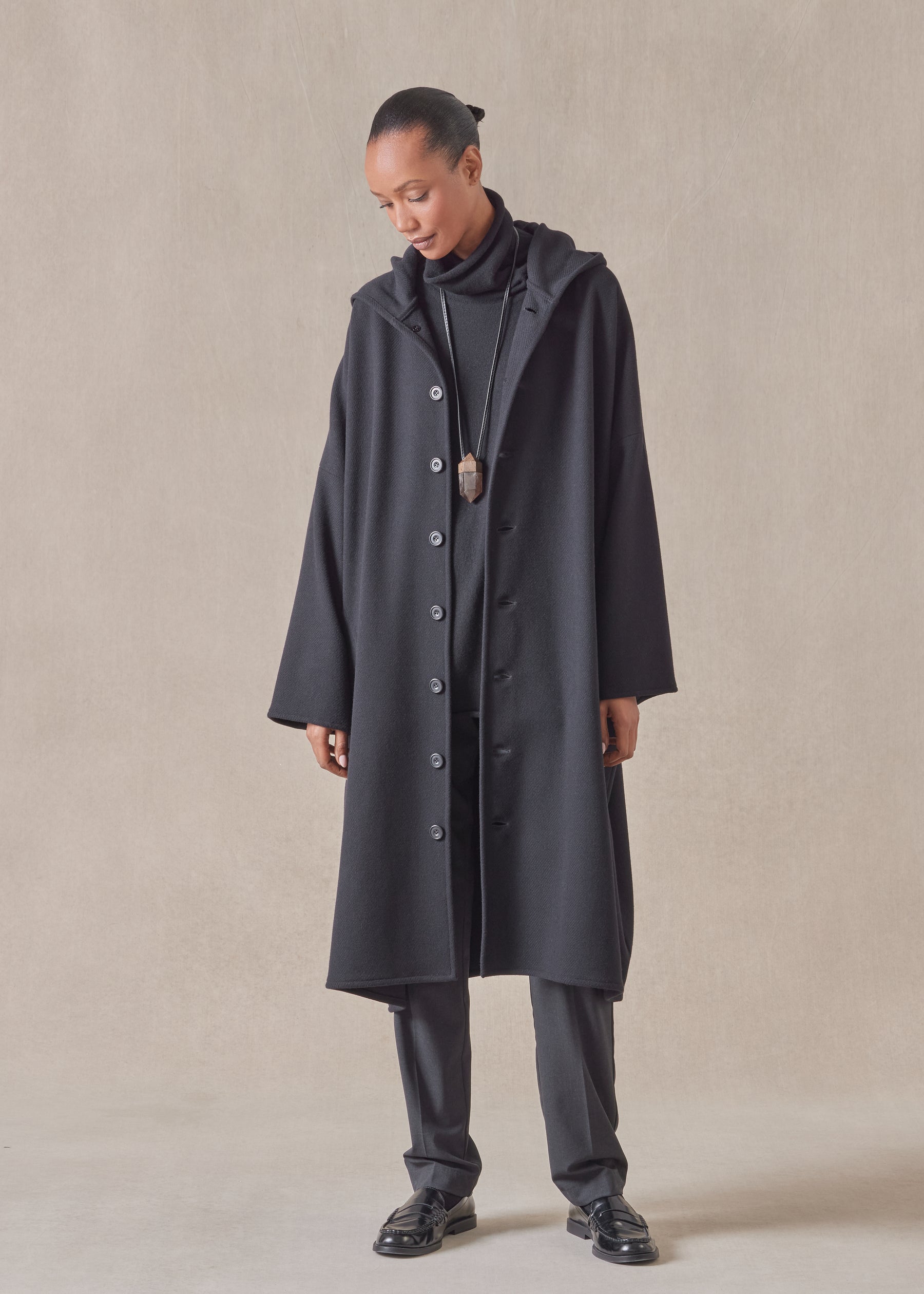 Long Black Quarter Length Trench Coat Length Coat Black Three