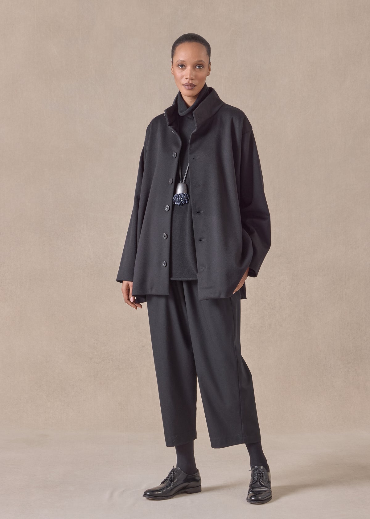 wool cashmere mix high neck caucasus coat - long