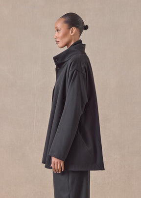 wool cashmere mix high neck caucasus coat - long