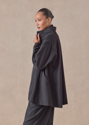wool cashmere mix high neck caucasus coat - long