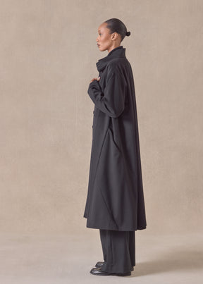 wool cashmere mix high neck caucasus coat - full length