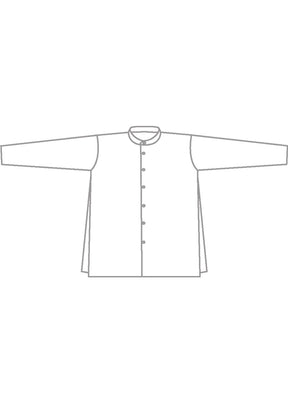 cotton slim a-line collarless shirt with stepped insert  - long