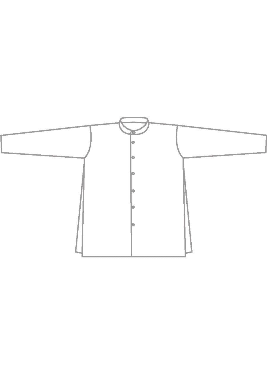 cotton slim a-line collarless shirt with stepped insert  - long