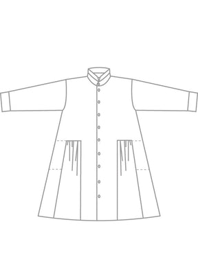 cotton double stand collar shirt dress with pleated layer