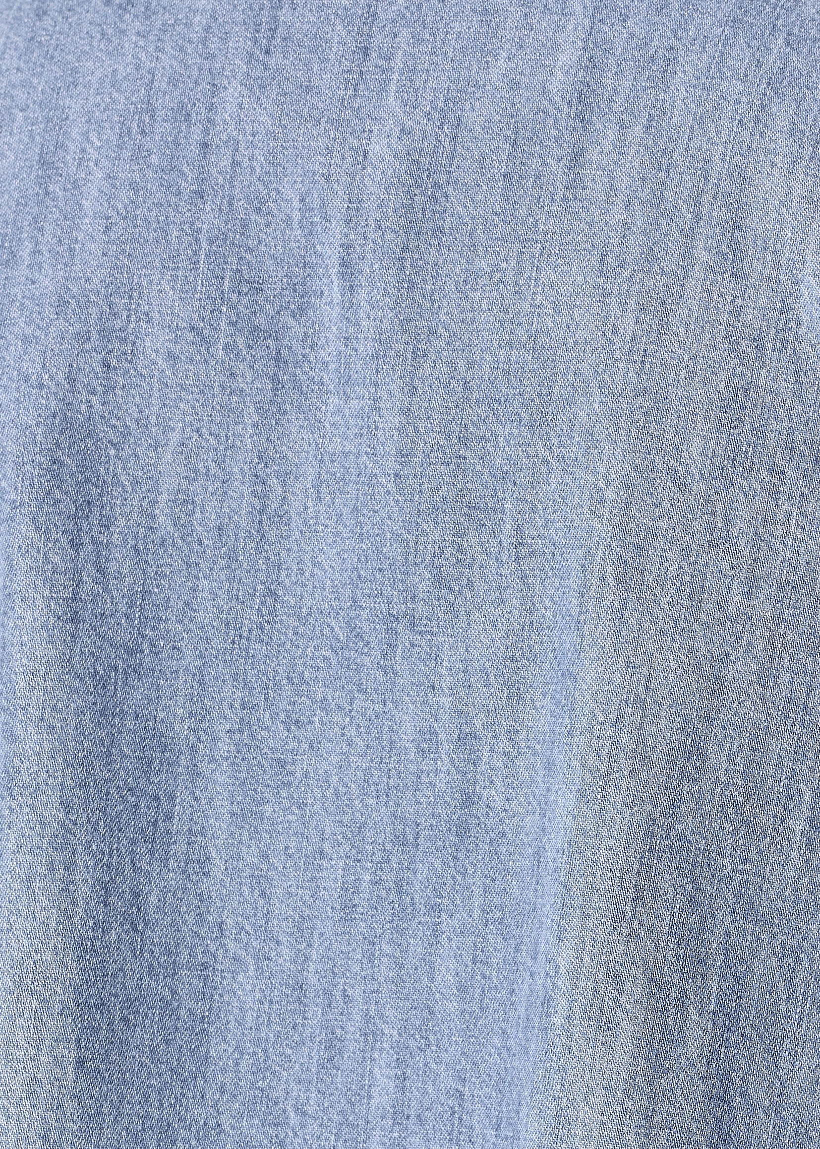 cotton denim wide a-line back pleat shirt dress with collar - 3/4 length