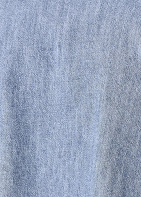 cotton denim wide a-line back pleat shirt dress with collar - 3/4 length