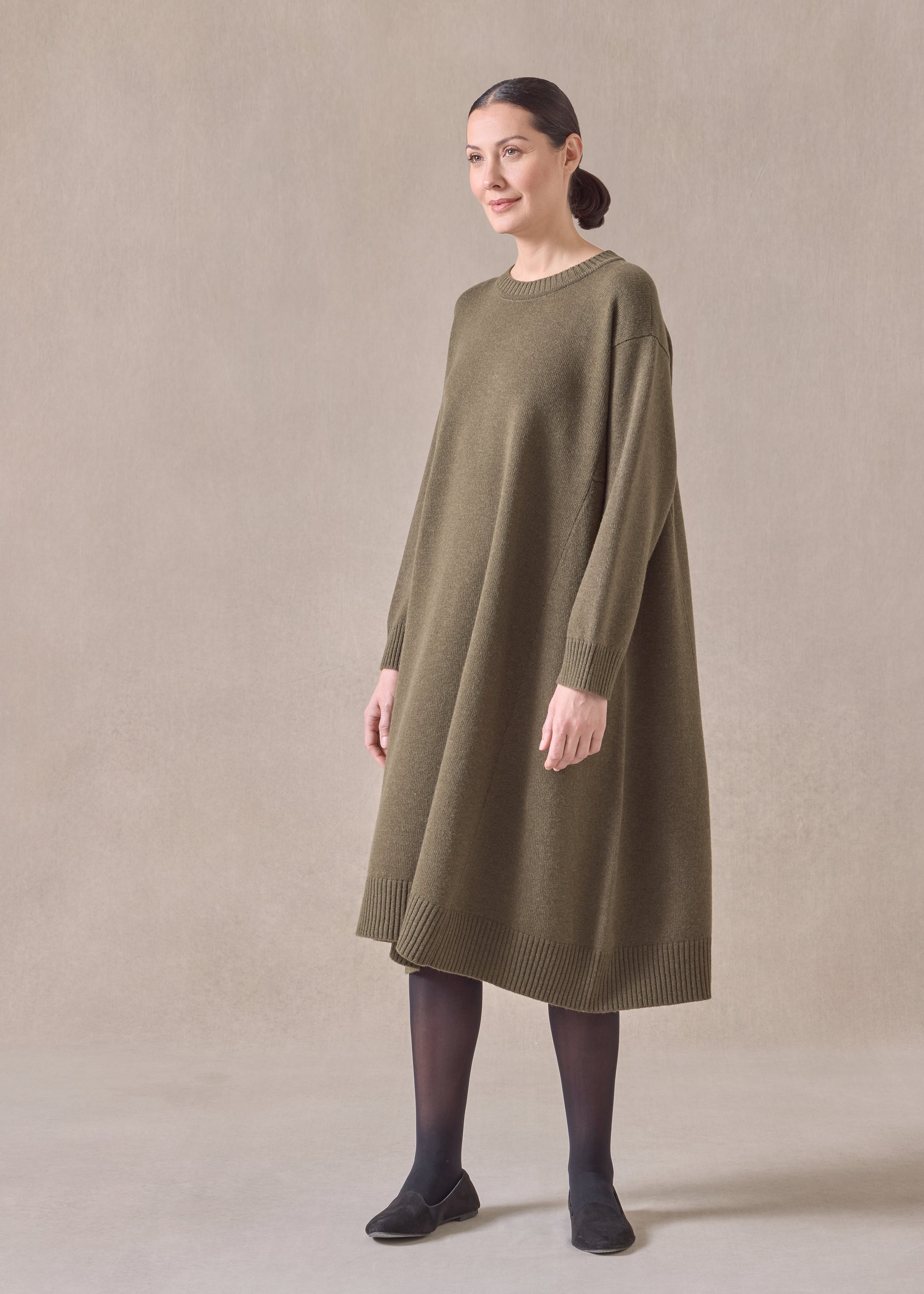 eskandar cashmere a-line round neck dress | Clothing