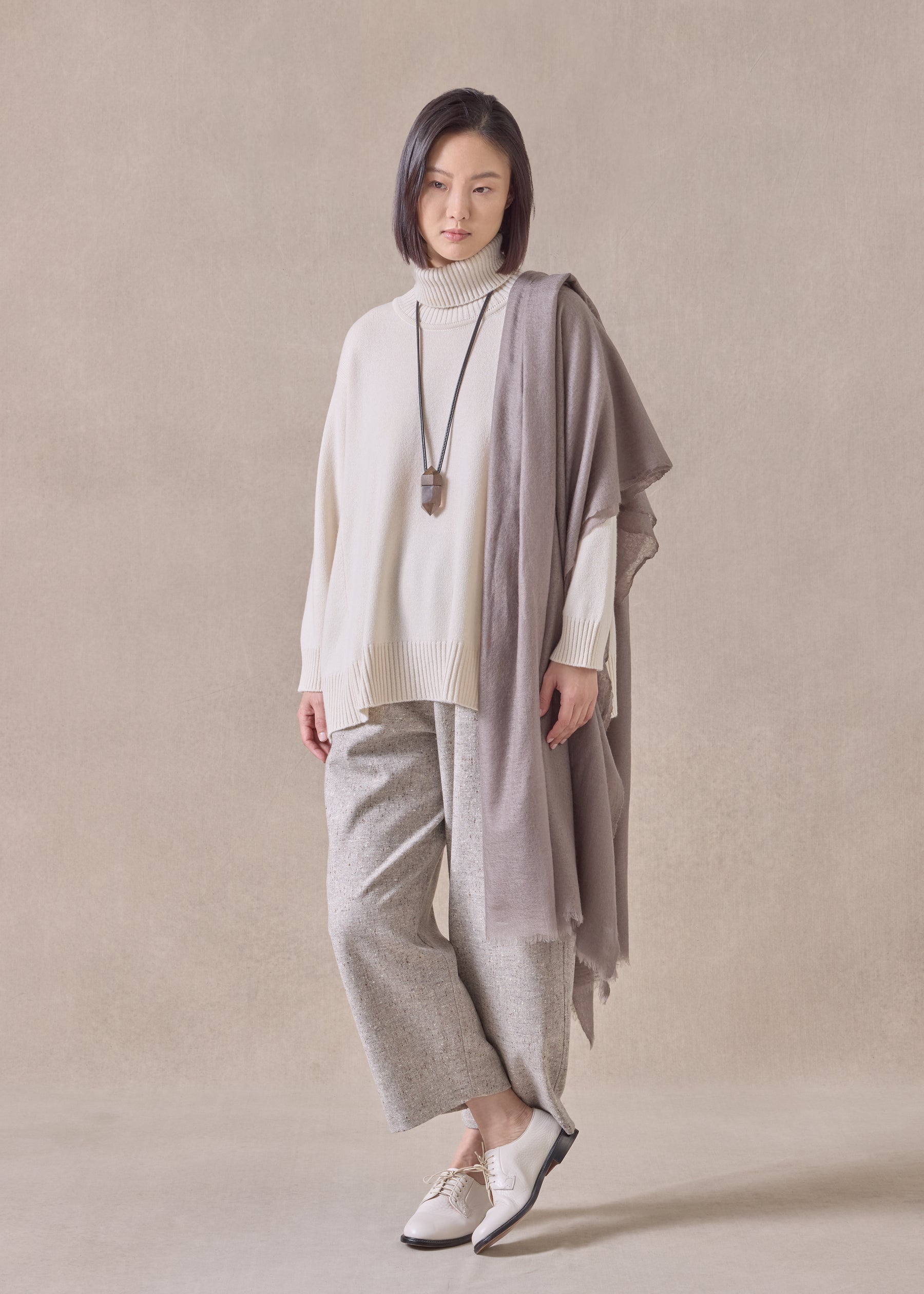 cashmere panelled a-line roll neck sweater - mid plus