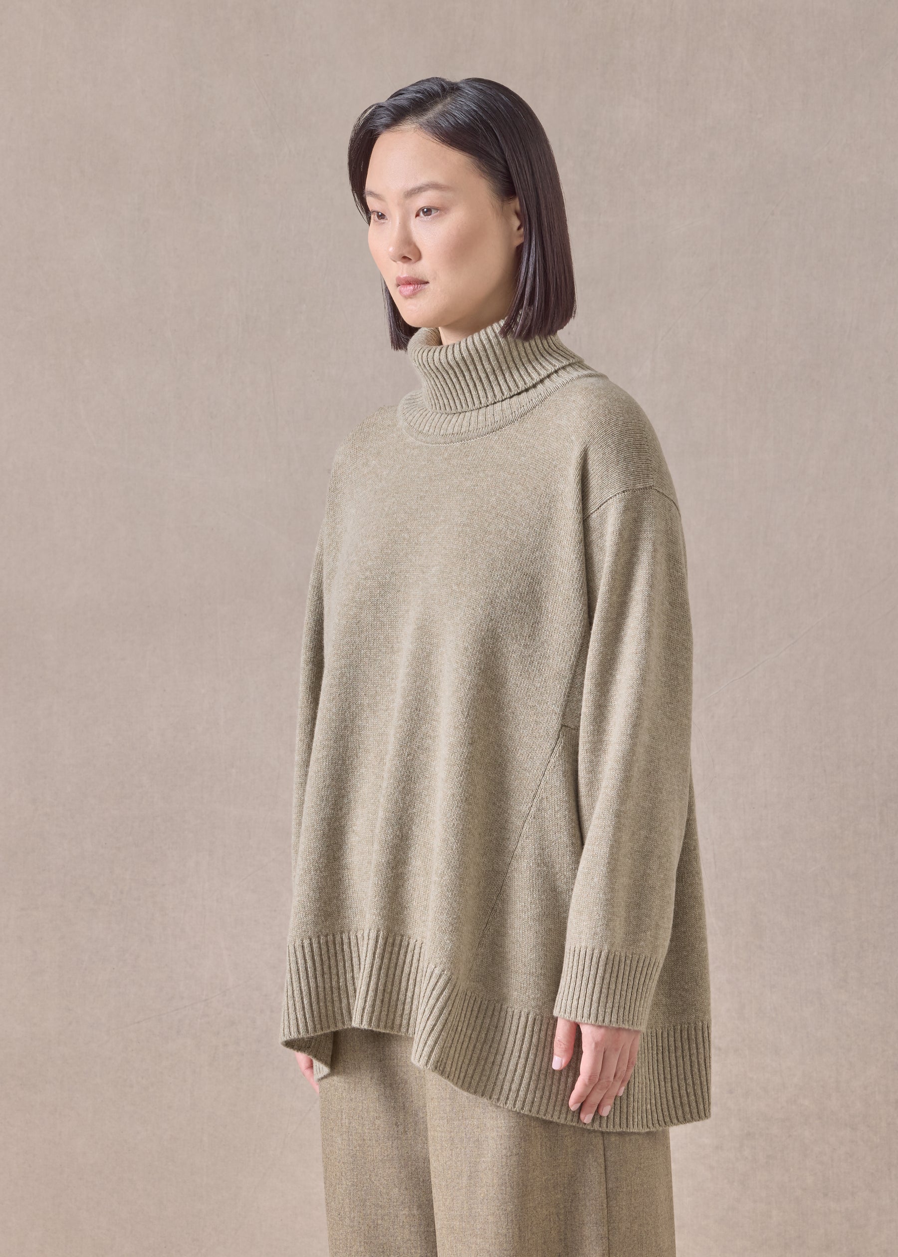cashmere panelled a-line roll neck sweater - mid plus