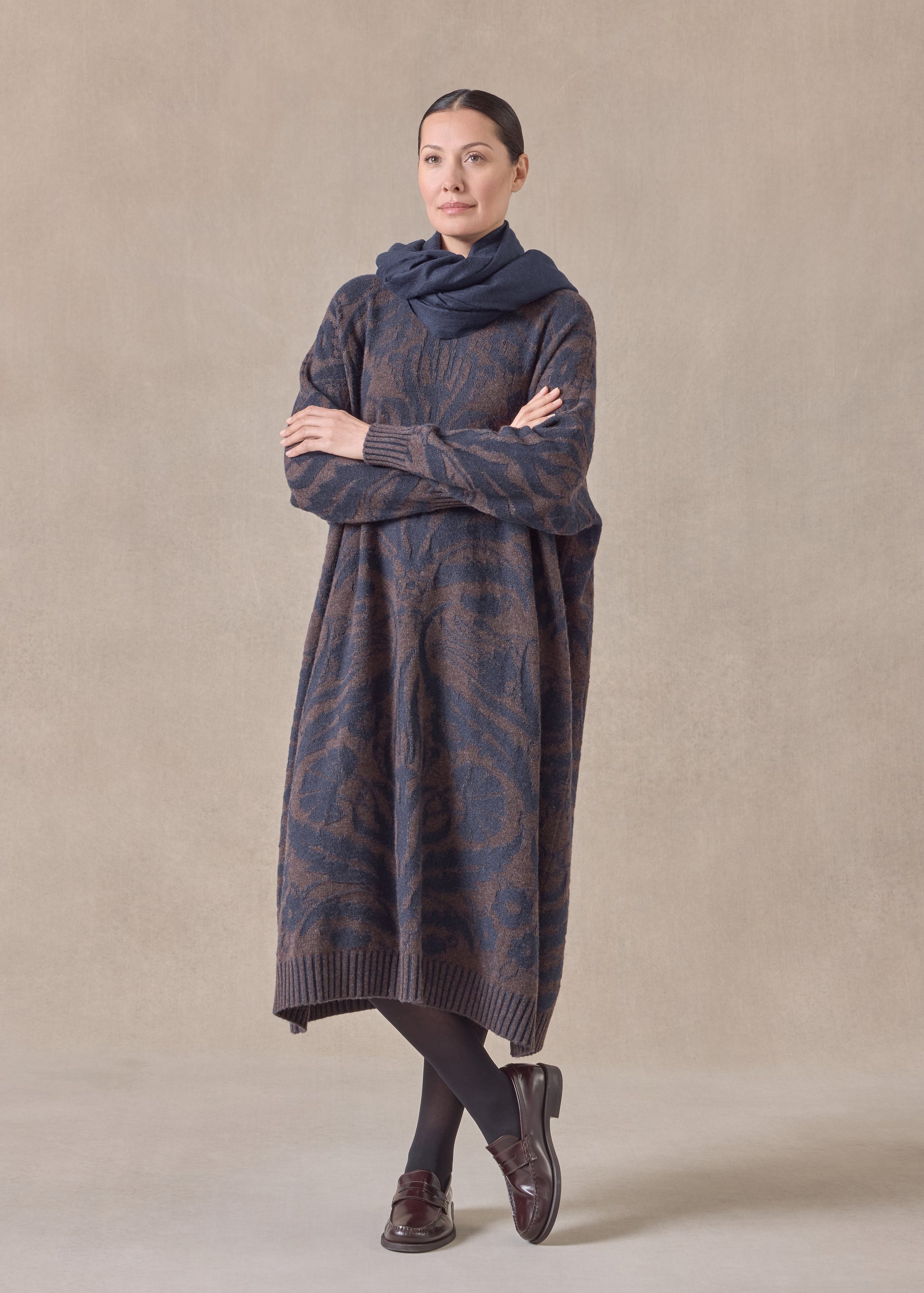 cashmere wide a-line round neck dress